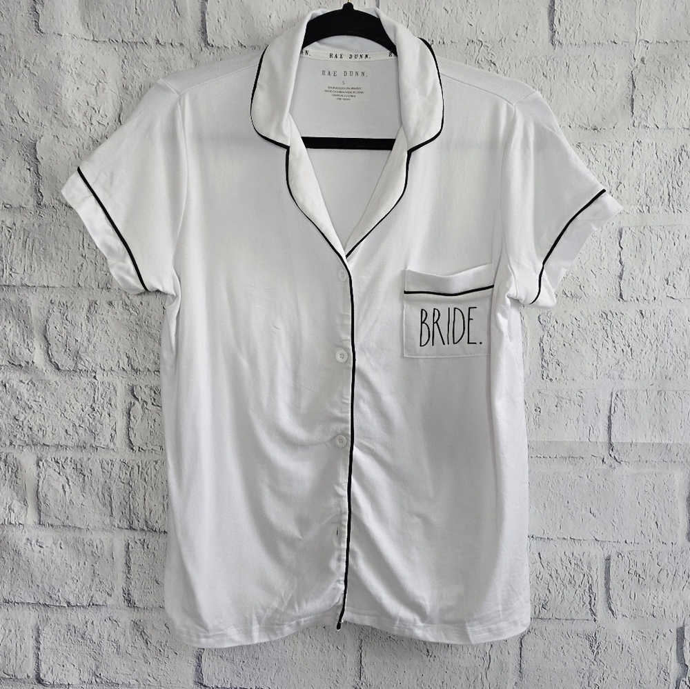 Rae Dunn Wedding White Bride Button Up Pajama Top Small